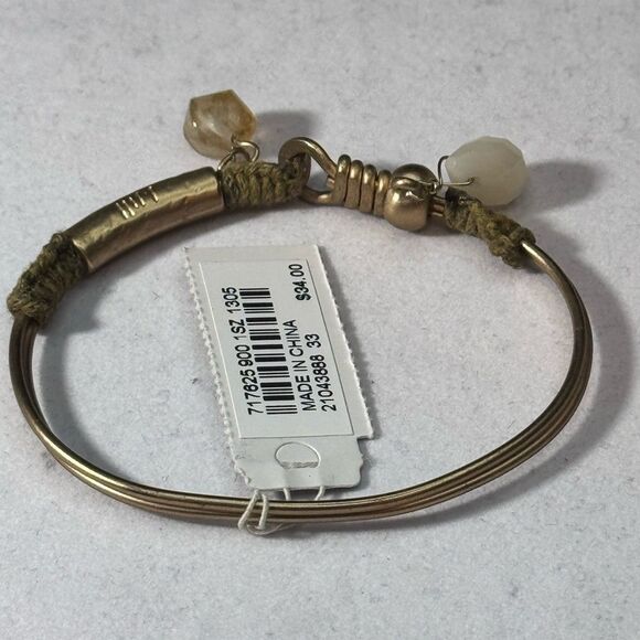 J Jill Distressed Antique Gold With Stone Glass Bead Bracelet 2.25” - Picture 5 of 6